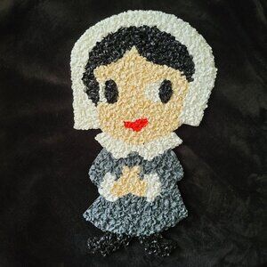 Popcorn Pilgrim, Melted Plastic Popcorn Thanksgiving Pilgrim, Vtg Thanksgiving